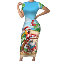 Personalized Hawaii Santa Parrot Christmas Short Sleeve Bodycon Dress Summer Vibe - Polynesian Pride