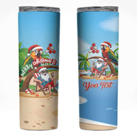 Personalized Hawaii Santa Parrot Christmas Skinny Tumbler Summer Vibe LT01 Blue - Polynesian Pride