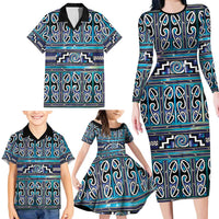 Maori Matariki Family Matching Long Sleeve Bodycon Dress and Hawaiian Shirt Blue Galaxy Aesthetic Koru Art LT01 - Polynesian Pride