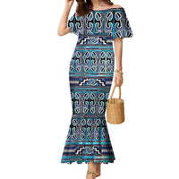 Maori Matariki Family Matching Mermaid Dress and Hawaiian Shirt Blue Galaxy Aesthetic Koru Art LT01 Mom's Dress Blue - Polynesian Pride