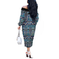 Maori Matariki Off The Shoulder Long Sleeve Dress Blue Galaxy Aesthetic Koru Art