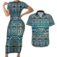 Maori Matariki Couples Matching Short Sleeve Bodycon Dress and Hawaiian Shirt Green Galaxy Aesthetic Koru Art