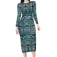 Maori Matariki Family Matching Long Sleeve Bodycon Dress and Hawaiian Shirt Green Galaxy Aesthetic Koru Art LT01 Mom's Dress Green - Polynesian Pride