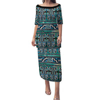Maori Matariki Family Matching Puletasi and Hawaiian Shirt Green Galaxy Aesthetic Koru Art