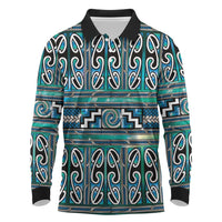 Maori Matariki Long Sleeve Polo Shirt Green Galaxy Aesthetic Koru Art
