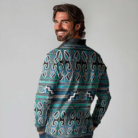 Maori Matariki Long Sleeve Polo Shirt Green Galaxy Aesthetic Koru Art