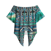 Maori Matariki Off Shoulder Wrap Waist Top Green Galaxy Aesthetic Koru Art LT01 Green - Polynesian Pride