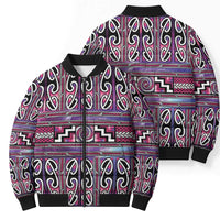 Maori Matariki Bomber Puffer Jacket Pink Galaxy Aesthetic Koru Art