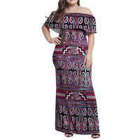 Maori Matariki Family Matching Off Shoulder Maxi Dress and Hawaiian Shirt Pink Galaxy Aesthetic Koru Art LT01 Mom's Dress Pink - Polynesian Pride