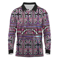 Maori Matariki Long Sleeve Polo Shirt Pink Galaxy Aesthetic Koru Art