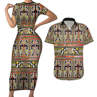 Maori Matariki Couples Matching Short Sleeve Bodycon Dress and Hawaiian Shirt Yellow Galaxy Aesthetic Koru Art