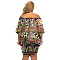Maori Matariki Family Matching Off Shoulder Short Dress and Hawaiian Shirt Yellow Galaxy Aesthetic Koru Art LT01 - Polynesian Pride