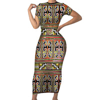 Maori Matariki Family Matching Short Sleeve Bodycon Dress and Hawaiian Shirt Yellow Galaxy Aesthetic Koru Art LT01 Mom's Dress Yellow - Polynesian Pride