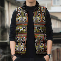 Maori Matariki Sleeveless Puffer Jacket Yellow Galaxy Aesthetic Koru Art
