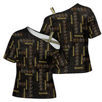 Hawaii Brown Plumeria Lei Black Cross Shoulder Shirt Frangipani Floral Heritage Art