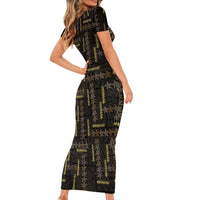 Hawaii Brown Plumeria Lei Black Family Matching Short Sleeve Bodycon Dress and Hawaiian Shirt Frangipani Floral Heritage Art LT01 - Polynesian Pride