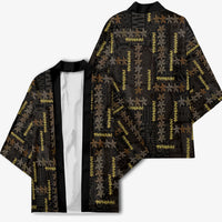 Hawaii Brown Plumeria Lei Black Kimono Frangipani Floral Heritage Art