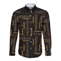 Hawaii Brown Plumeria Lei Black Long Sleeve Button Shirt Frangipani Floral Heritage Art