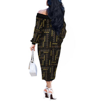 Hawaii Brown Plumeria Lei Black Off The Shoulder Long Sleeve Dress Frangipani Floral Heritage Art LT01 - Polynesian Pride