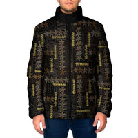 Hawaii Brown Plumeria Lei Black Padded Jacket Frangipani Floral Heritage Art