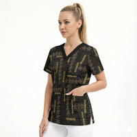 Hawaii Brown Plumeria Lei Black Scrub Top Frangipani Floral Heritage Art LT01 - Polynesian Pride