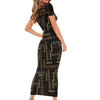 Hawaii Brown Plumeria Lei Black Short Sleeve Bodycon Dress Frangipani Floral Heritage Art LT01 - Polynesian Pride