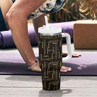 Hawaii Brown Plumeria Lei Black Tumbler With Handle Frangipani Floral Heritage Art