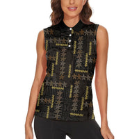 Hawaii Brown Plumeria Lei Black Women Sleeveless Polo Shirt Frangipani Floral Heritage Art LT01 - Polynesian Pride