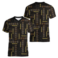 Hawaii Brown Plumeria Lei Black Women V-Neck T-Shirt Frangipani Floral Heritage Art LT01 - Polynesian Pride
