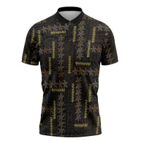 Hawaii Brown Plumeria Lei Black Zipper Polo Shirt Frangipani Floral Heritage Art LT01 Black - Polynesian Pride