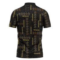 Hawaii Brown Plumeria Lei Black Zipper Polo Shirt Frangipani Floral Heritage Art LT01 - Polynesian Pride