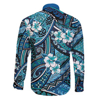 Polynesian Hibiscus Tropical Blue Floral Family Matching Short Sleeve Bodycon Dress and Hawaiian Shirt Tribal Pattern LT01 - Polynesian Pride