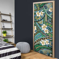 Polynesian Hibiscus Tropical Green Floral Door Cover Tribal Pattern - Polynesian Pride