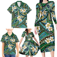 Polynesian Hibiscus Tropical Green Floral Family Matching Long Sleeve Bodycon Dress and Hawaiian Shirt Tribal Pattern LT01 - Polynesian Pride