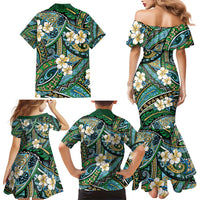 Polynesian Hibiscus Tropical Green Floral Family Matching Mermaid Dress and Hawaiian Shirt Tribal Pattern LT01 - Polynesian Pride