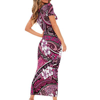 Polynesian Hibiscus Tropical Pink Floral Family Matching Short Sleeve Bodycon Dress and Hawaiian Shirt Tribal Pattern LT01 - Polynesian Pride