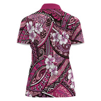 Polynesian Hibiscus Tropical Pink Floral Women Polo Shirt Tribal Pattern LT01 - Polynesian Pride