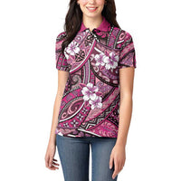 Polynesian Hibiscus Tropical Pink Floral Women Polo Shirt Tribal Pattern LT01 - Polynesian Pride