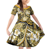 Polynesian Hibiscus Tropical Yellow Floral Family Matching Off Shoulder Short Dress and Hawaiian Shirt Tribal Pattern LT01 Daughter's Dress Yellow - Polynesian Pride