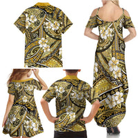 Polynesian Hibiscus Tropical Yellow Floral Family Matching Summer Maxi Dress and Hawaiian Shirt Tribal Pattern LT01 - Polynesian Pride