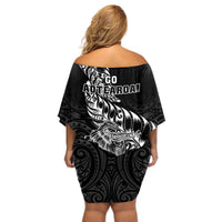New Zealand Silver Fern Rugby Off Shoulder Short Dress Aotearoa Kiwi Maori Black Version LT01 - Polynesian Pride