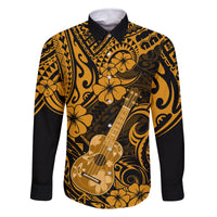 Hawaii Ukulele Family Matching Off Shoulder Long Sleeve Dress and Hawaiian Shirt Polynesian Pattern Gold Version LT01 Dad's Shirt - Long Sleeve Gold - Polynesian Pride