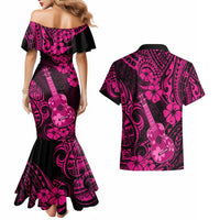 Hawaii Ukulele Couples Matching Mermaid Dress and Hawaiian Shirt Polynesian Pattern Pink Version LT01 - Polynesian Pride