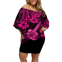 Hawaii Ukulele Off Shoulder Short Dress Polynesian Pattern Pink Version LT01 Women Pink - Polynesian Pride