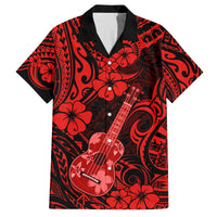 Hawaii Ukulele Family Matching Summer Maxi Dress and Hawaiian Shirt Polynesian Pattern Red Version LT01 Dad's Shirt - Short Sleeve Red - Polynesian Pride