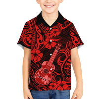 Hawaii Ukulele Kid Hawaiian Shirt Polynesian Pattern Red Version LT01 Kid Red - Polynesian Pride