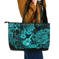 Hawaii Ukulele Leather Tote Bag Polynesian Pattern Turquoise Version LT01 - Polynesian Pride