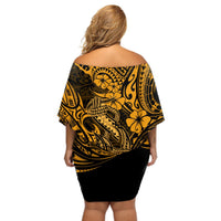 Hawaii Fish Hook Off Shoulder Short Dress Polynesian Pattern Gold Version LT01 - Polynesian Pride