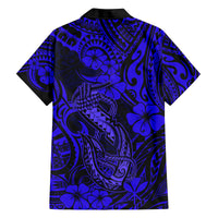 Hawaii Fish Hook Family Matching Summer Maxi Dress and Hawaiian Shirt Polynesian Pattern Navy Blue Version LT01 - Polynesian Pride