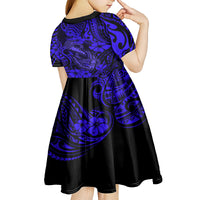 Hawaii Fish Hook Kid Short Sleeve Dress Polynesian Pattern Navy Blue Version LT01 - Polynesian Pride